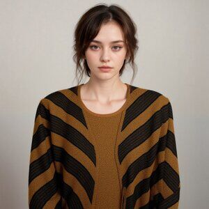 Black & Gold Lame' Chevron Pattern Faux Twinset Cardigan Alfred Dunner Woman 1X